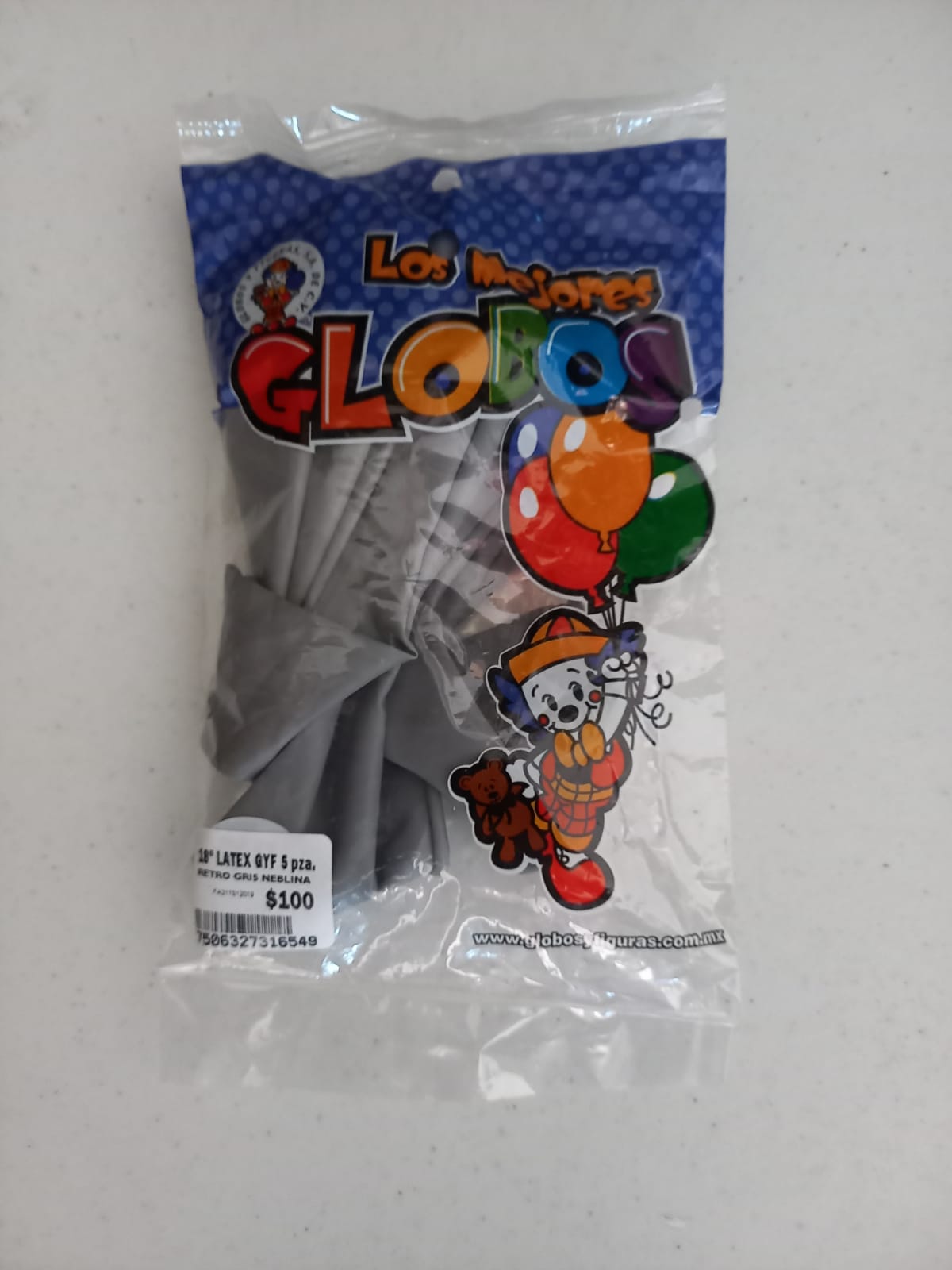 GLOBO LATEX RETRO GRIS NEBLINA 5 PZAS